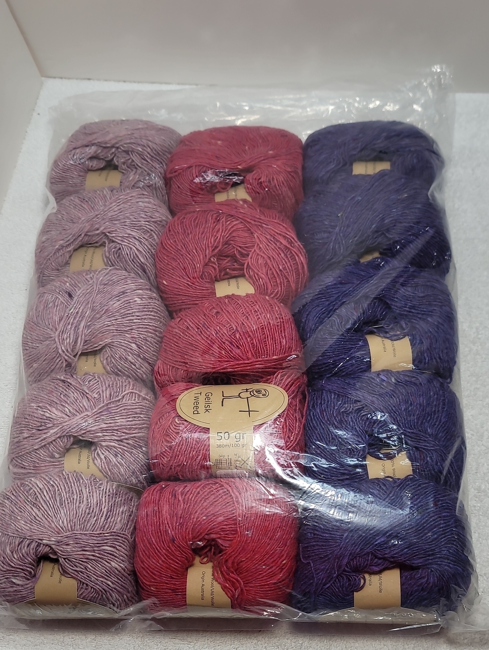Geilsk Tweed Hand-Dyed Tweed Yarn Pack - 5 Pink, 5 Rose, 5 Purple NWT